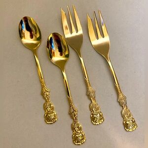 Vintage German 20K Gold-Plated Demitasse Flatware Rose Handle Set of 4